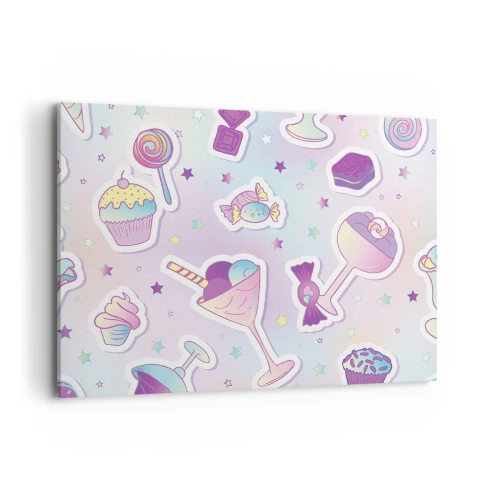 Impression sur toile - Image sur toile - Motifs pastel avec bonbons et desserts - 100x70cm - Pour que tous les jours soit un anniversaire  - Décoration murale moderne pour le salon et la chambre ARTTOR