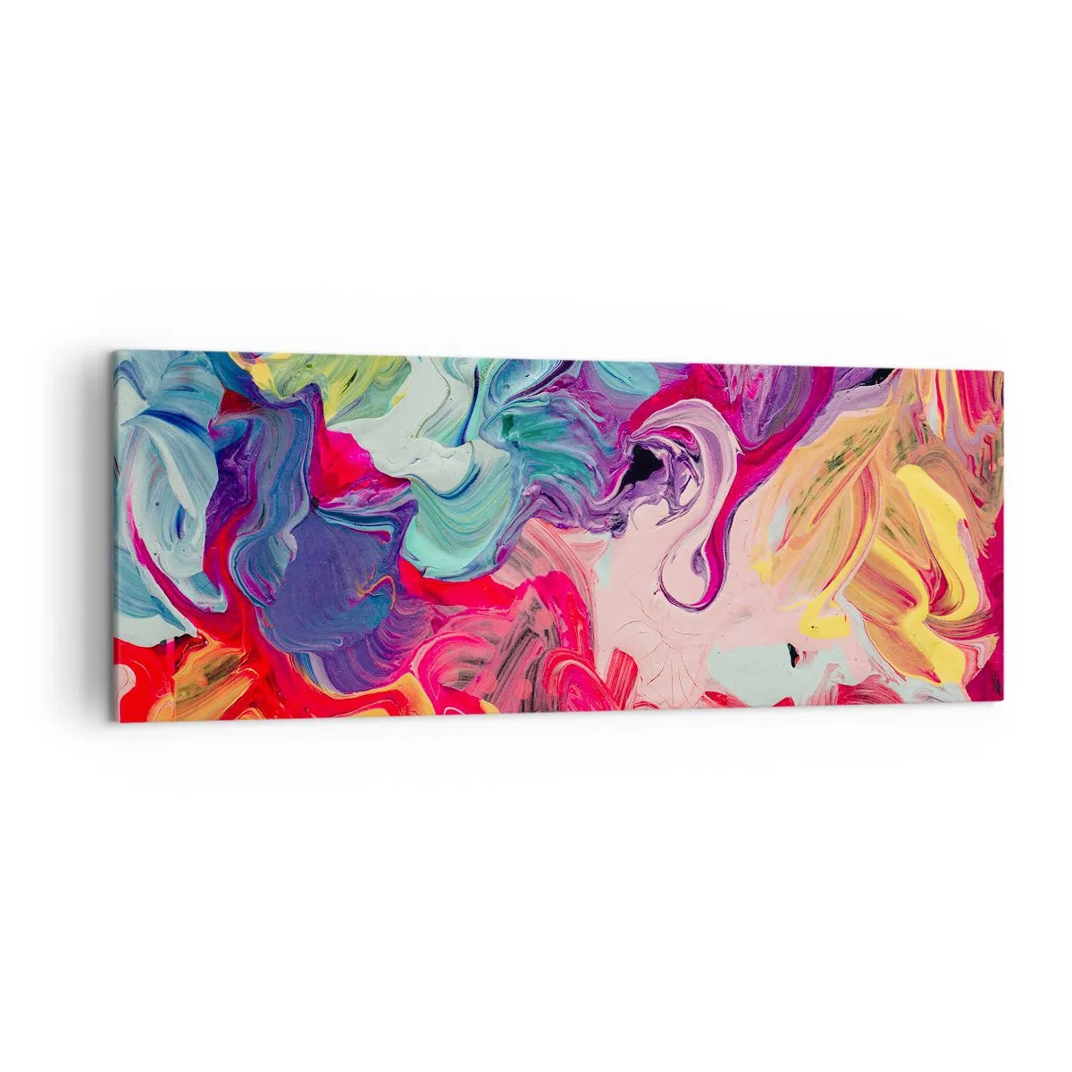 Impression sur toile - Image sur toile - Une composition abstraite aux couleurs vibrantes et tourbillonnantes et à la structure dynamique. - 140x50cm - La naissance des couleurs - Décoration murale moderne pour le salon et la chambre ARTTOR