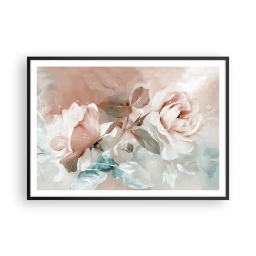 Affiche dans un cadre noir - Poster - Roses délicates aux tons pastel sur fond clair - 100x70cm - L'esprit du romantisme - Décoration murale moderne pour le salon et la chambre ARTTOR
