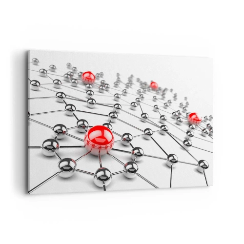 Impression sur toile - Image sur toile - Un réseau de boules métalliques aux accents rouges - 100x70cm - Toile argentée - Décoration murale moderne pour le salon et la chambre ARTTOR