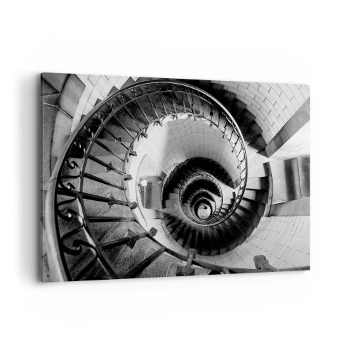 Impression sur toile - Image sur toile - Photographie en noir et blanc d'un escalier en colimaçon avec une perspective de haut en bas - 120x80cm - De plus en plus haut - Décoration murale moderne pour le salon et la chambre ARTTOR