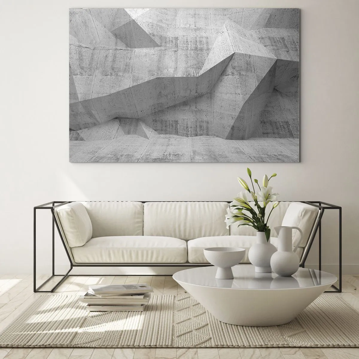 Impression sur verre - Image sur verre - Structure géométrique en béton dans des tons de gris - 70x50cm - Un vrai challenge - Décoration murale moderne pour le salon et la chambre ARTTOR