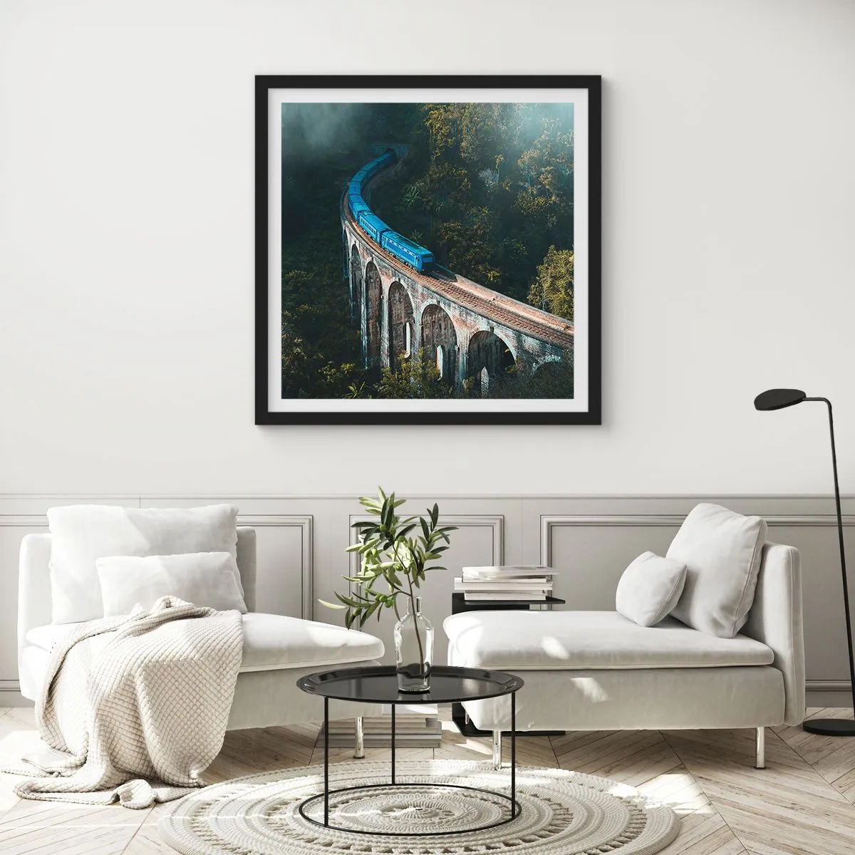 Affiche dans un cadre noir - Poster - Train nature - 50x50 cm