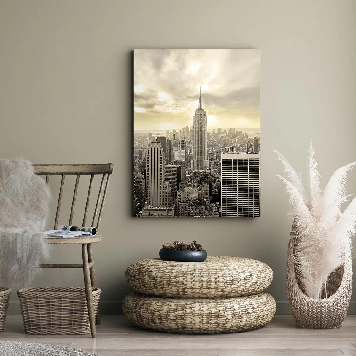 Impression sur toile - Image sur toile - New York tissé de gris - 65x120 cm