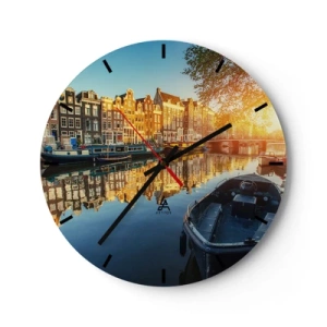 Horloge murale - Pendule murale - Début de journée à Amsterdam - 40x40 cm