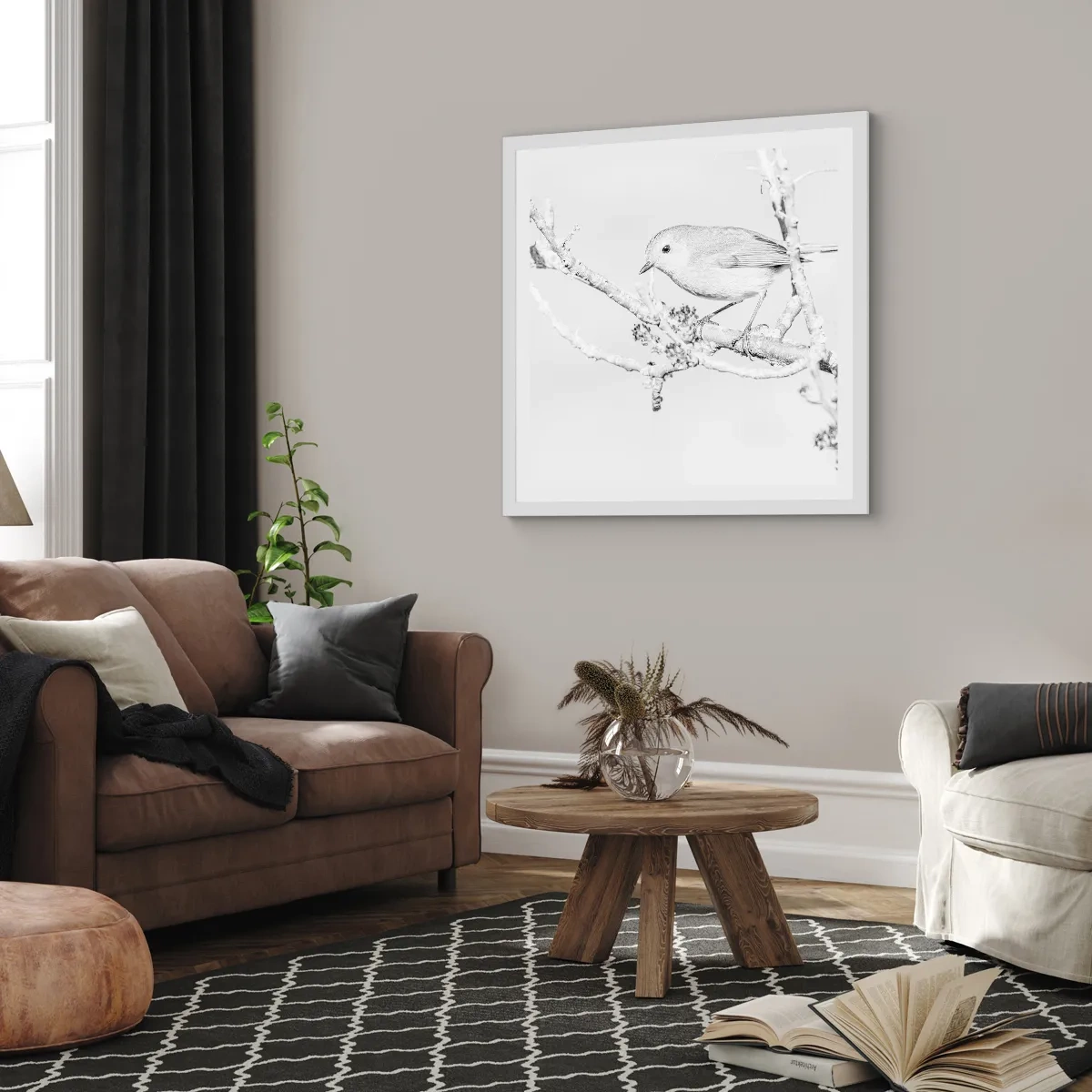 Affiche dans un cadre blanc - Poster - Matin d'hiver - 40x40 cm