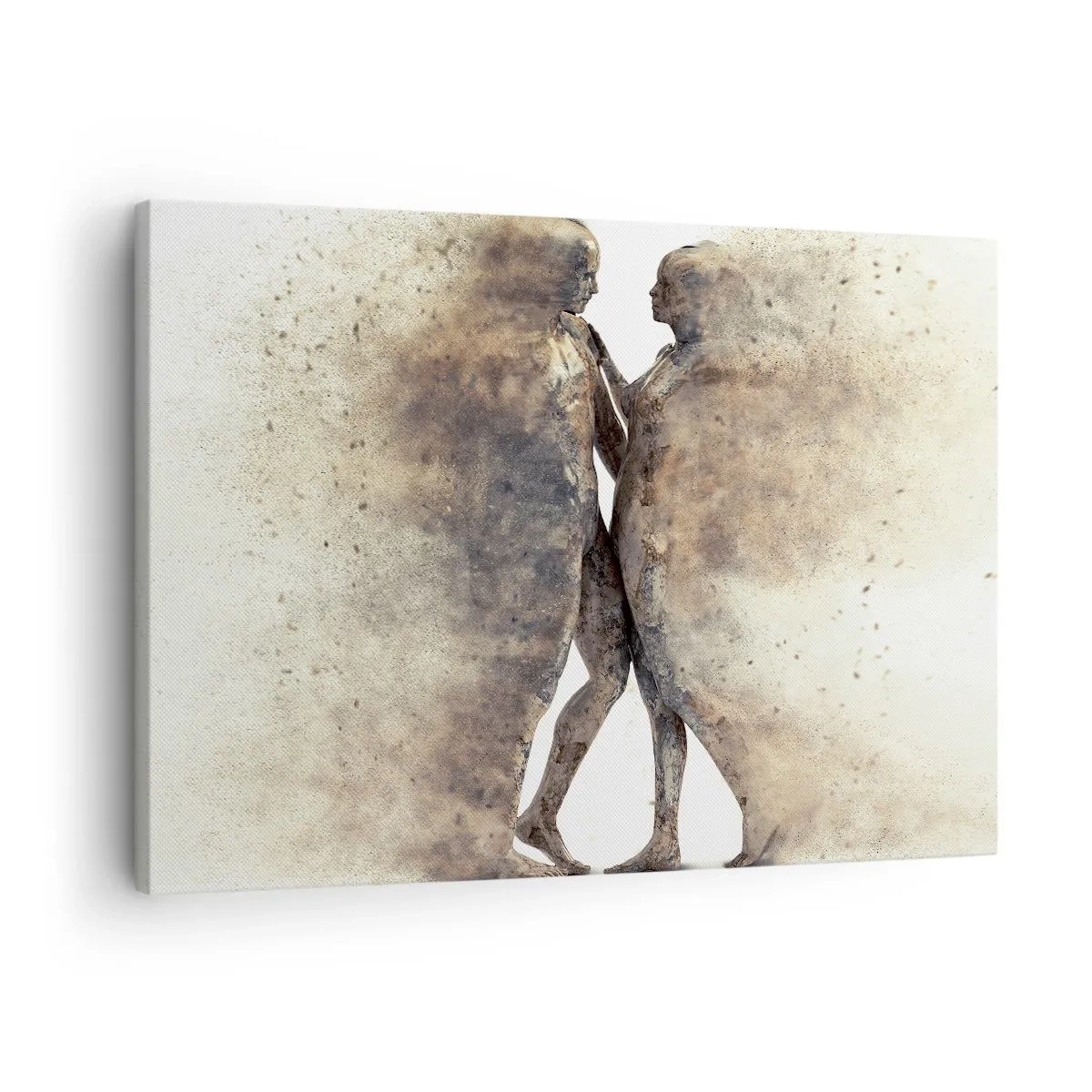 Impression sur toile - Image sur toile - Un duo abstrait de silhouettes aux tons sable - 70x50cm - Ils sont sortis de la poussière pour aimer - Décoration murale moderne pour le salon et la chambre ARTTOR