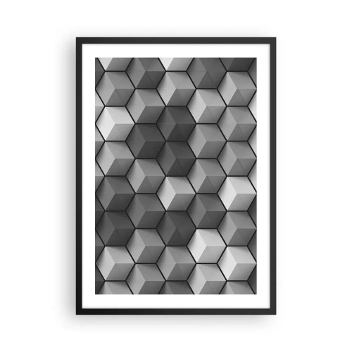 Affiche dans un cadre noir - Poster - Composition en noir et blanc de cubes géométriques 3D - 50x70cm - Puzzle cubiste - Décoration murale moderne pour le salon et la chambre ARTTOR