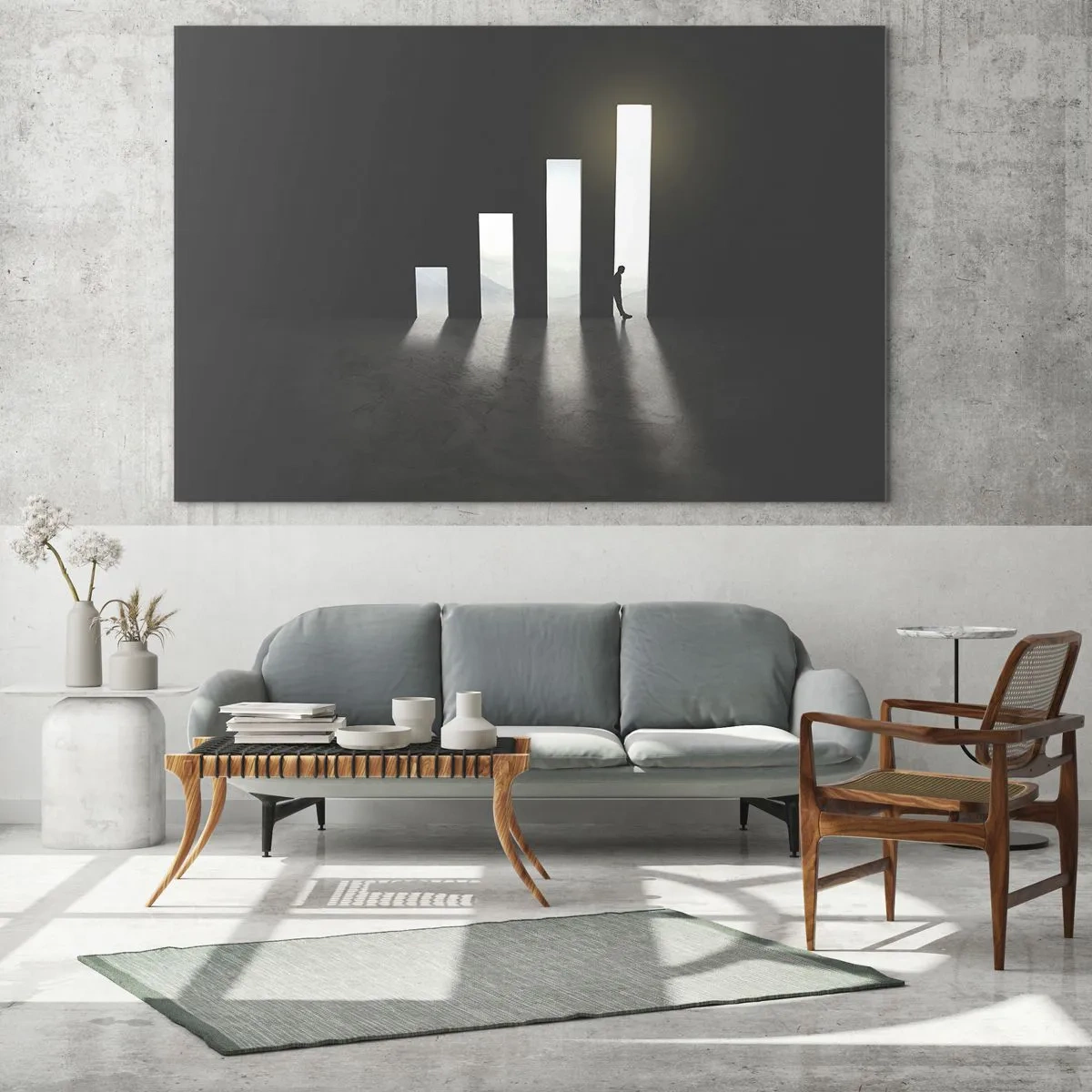 Impression sur verre - Image sur verre - L'homme à la lumière de la croissance symbolisant le développement - 120x80cm - Succès – impression - Décoration murale moderne pour le salon et la chambre ARTTOR