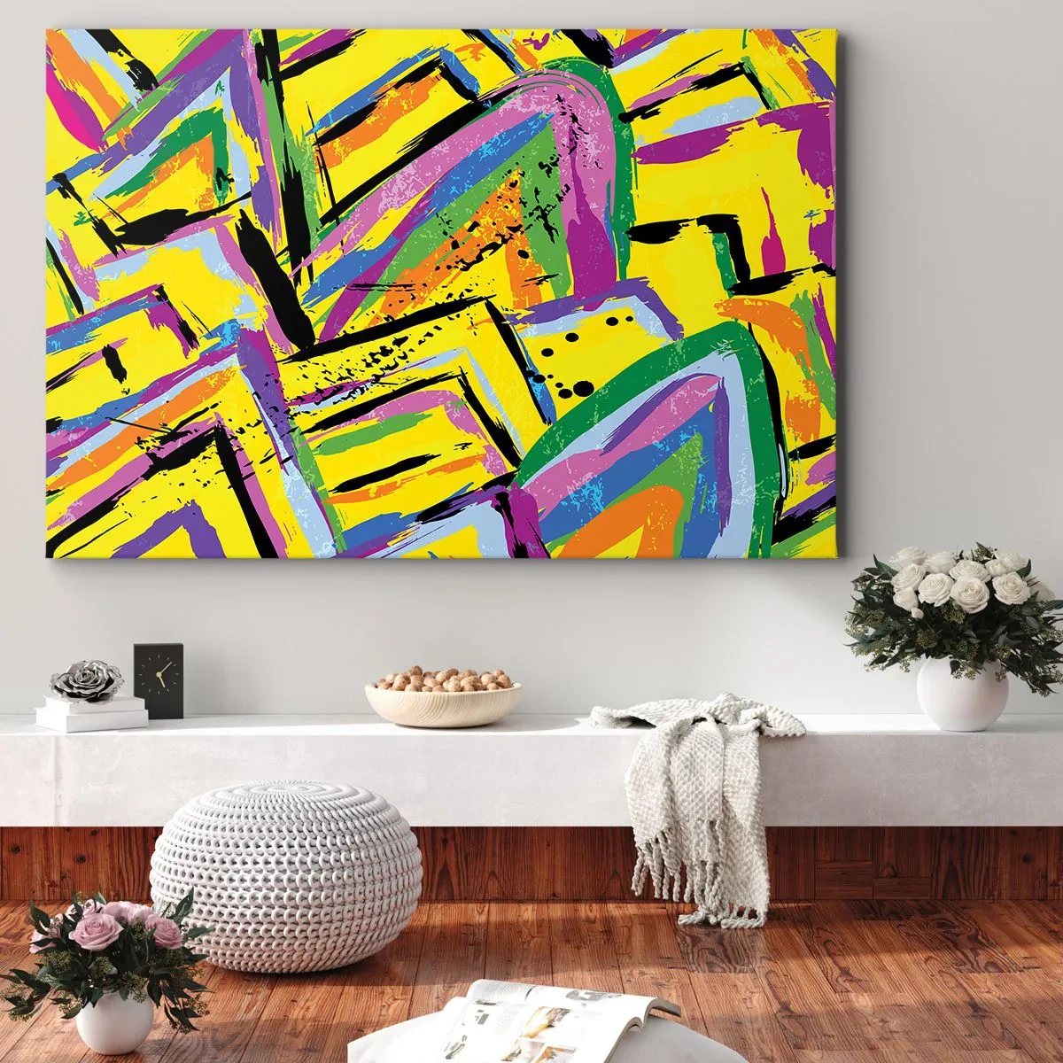 Impression sur toile - Image sur toile - Abstraction vivante aux couleurs vives et aux formes dynamiques - 70x50cm - Jusqu'à ce qu'il crie de joie - Décoration murale moderne pour le salon et la chambre ARTTOR