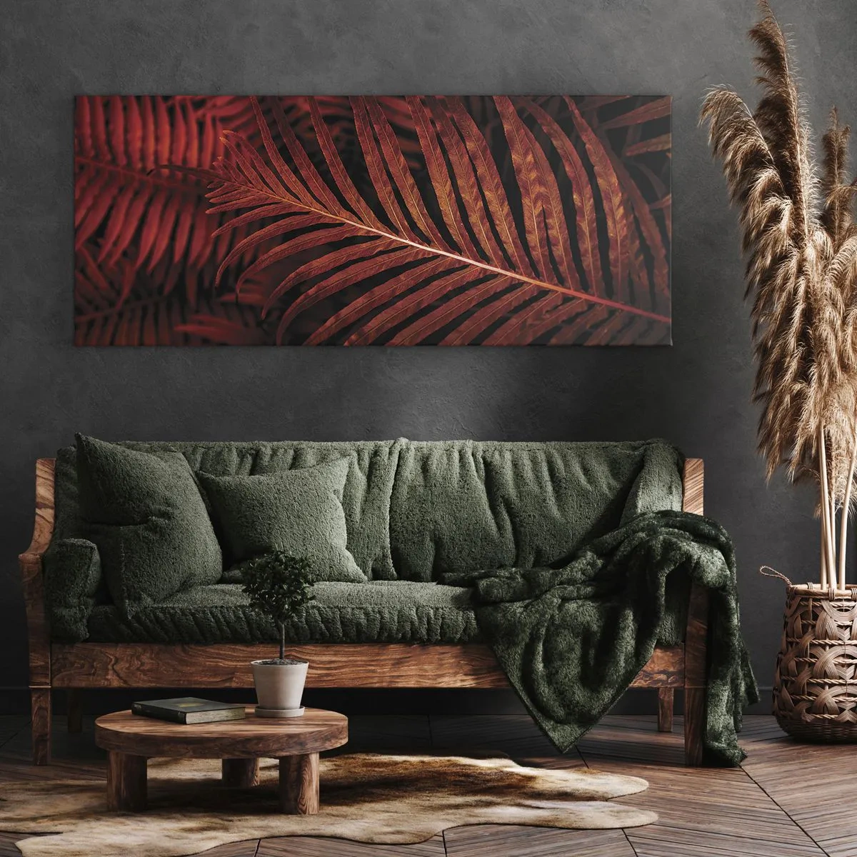Impression sur toile - Image sur toile - Gros plan de feuilles tropicales rouges - 160x50cm - Chaleur de la vie - Décoration murale moderne pour le salon et la chambre ARTTOR