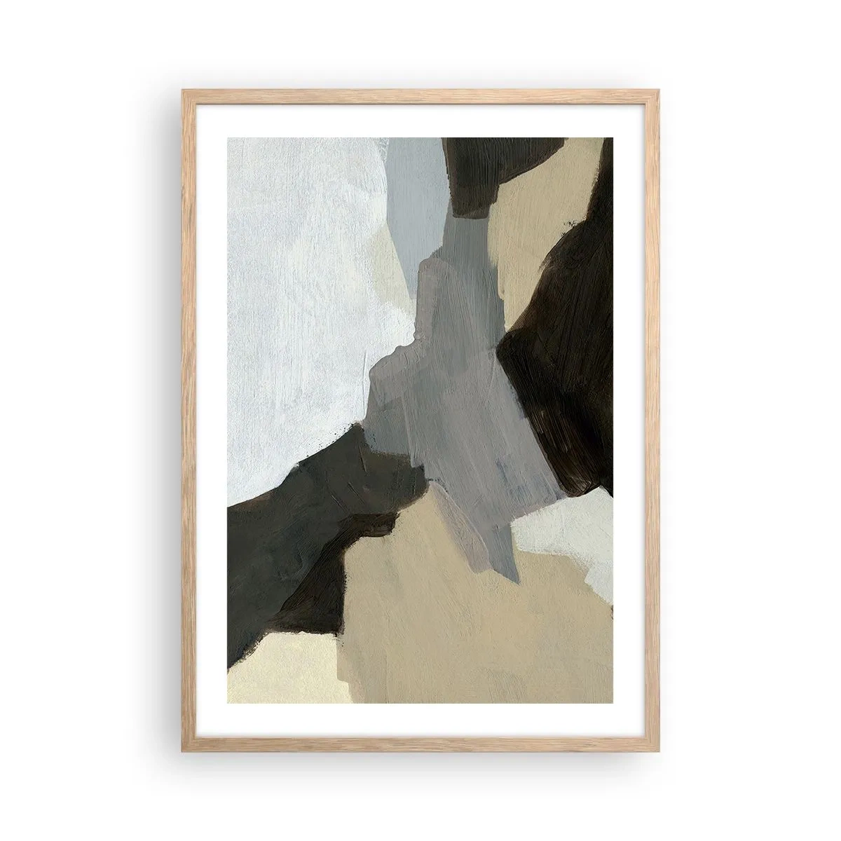 Affiche dans un chêne clair - Poster - Abstraction : le carrefour du gris - 50x70 cm