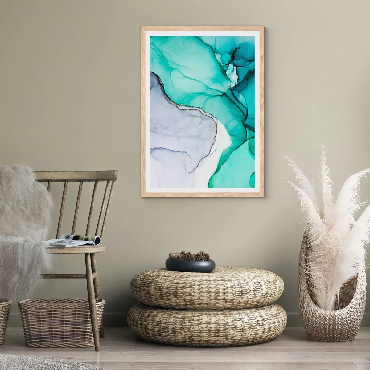 Affiche dans un chêne clair - Poster - Étude de turquoise - 70x100 cm