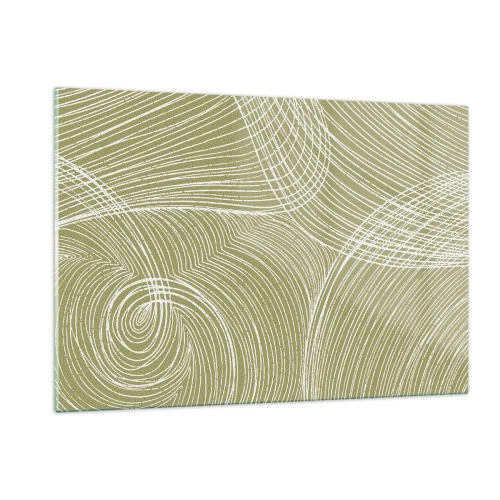 Impression sur verre - Image sur verre - Les lignes blanches forment une structure complexe sur un fond vert olive. - 120x80cm - Abstraction complexe de blanc - Décoration murale moderne pour le salon et la chambre ARTTOR