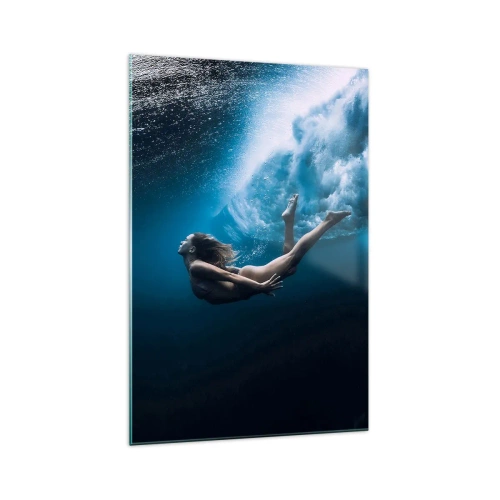 Impression sur verre - Image sur verre - Prise de vue sous-marine avec une femme et des bulles d'air - 70x100cm - Sirène moderne - Décoration murale moderne pour le salon et la chambre ARTTOR