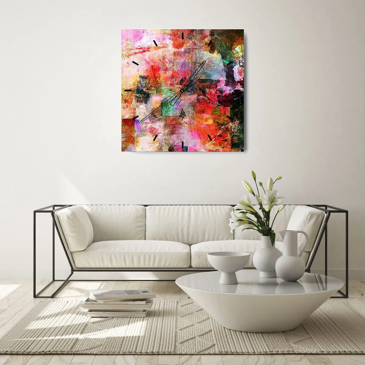 Horloge murale - Pendule murale - Une composition abstraite aux tons dominants rose et rouge. - 30x30cm - Un voyage à travers les roses - Décoration murale moderne pour le salon et la chambre ARTTOR