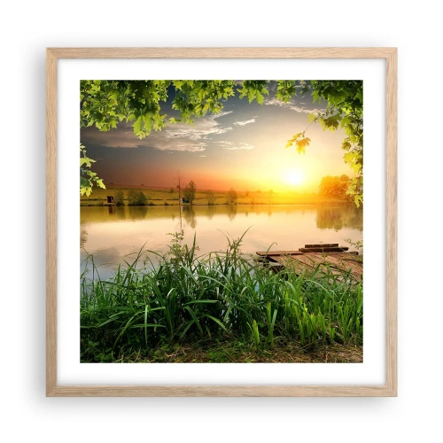 Affiche dans un chêne clair - Poster - Paysage dans un cadre verdoyant - 50x50 cm