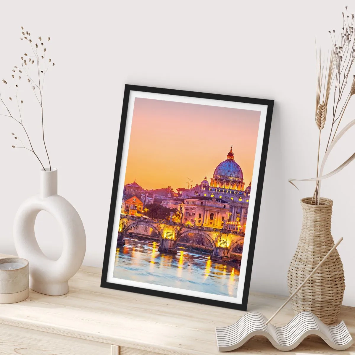 Affiche dans un cadre noir - Poster - Coucher de soleil sur la ville éternelle - 40x50 cm