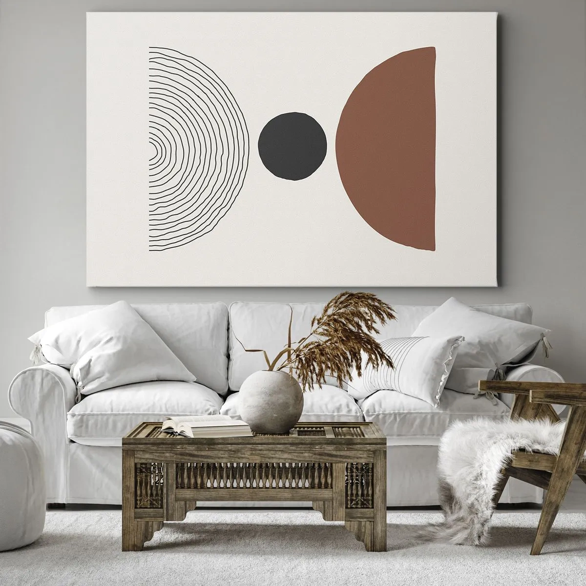 Impression sur toile - Image sur toile - Figures géométriques abstraites aux couleurs chaudes - 120x80cm - Au centre de l'attention - Décoration murale moderne pour le salon et la chambre ARTTOR