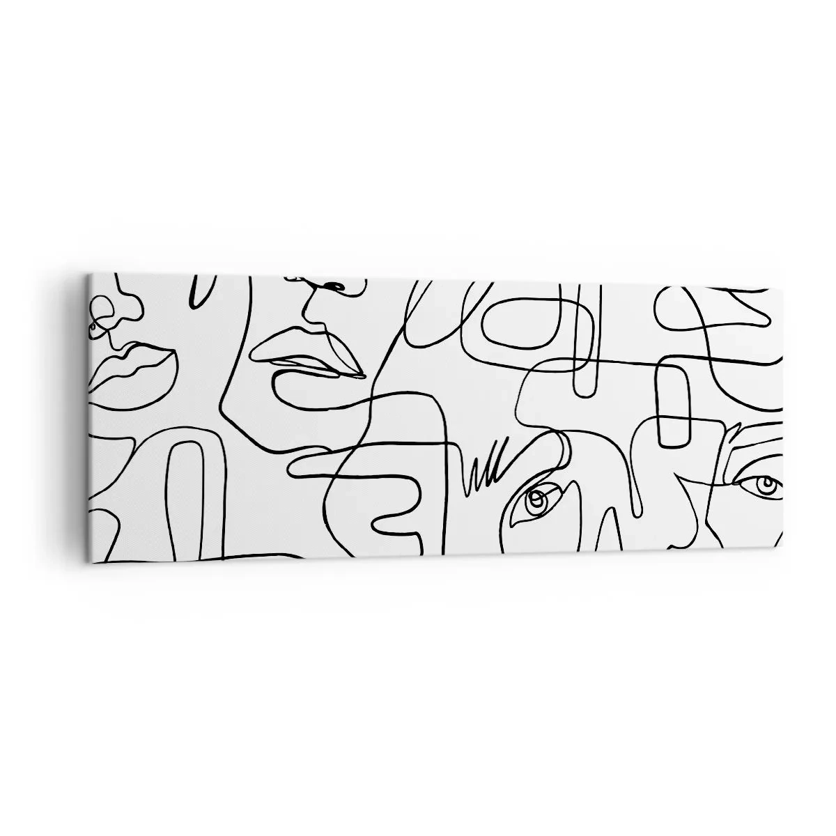 Impression sur toile - Image sur toile - Un dessin minimaliste d'un visage avec des lignes sur un fond clair. - 140x50cm - Dans des émotions enchevêtrées - Décoration murale moderne pour le salon et la chambre ARTTOR