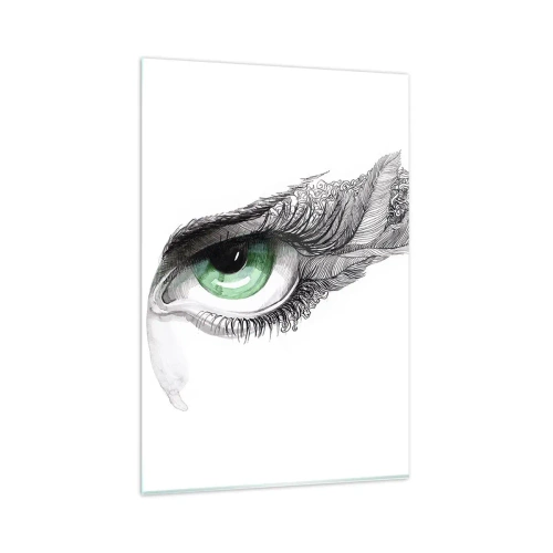 Impression sur verre - Image sur verre - Œil artistique avec iris vert et détails de dessin - 80x120cm - Belle et prête à l'attaque - Décoration murale moderne pour le salon et la chambre ARTTOR