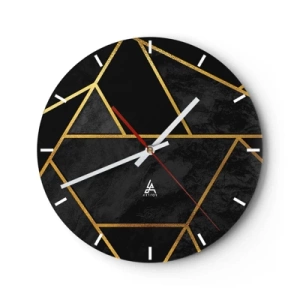 Horloge murale - Pendule murale - Fond noir avec des motifs géométriques dorés dans un style élégant - 30x30cm - Obscurité et éclat - Décoration murale moderne pour le salon, la cuisine et la chambre ARTTOR