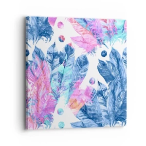 Impression sur toile - Image sur toile - Plumes en rose et bleu - 30x30 cm