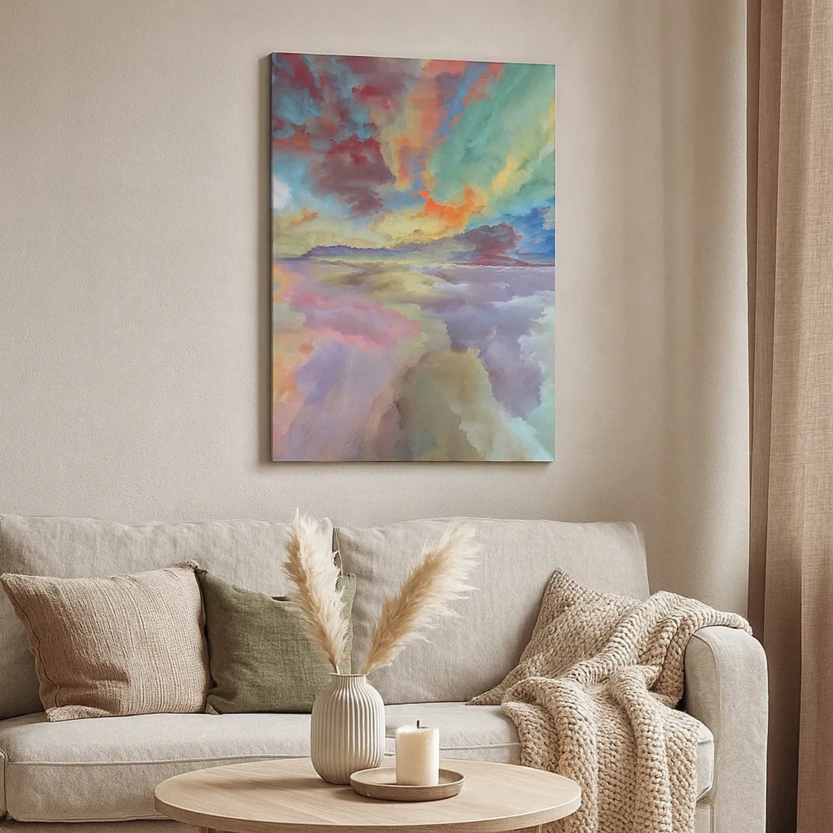 Impression sur toile - Image sur toile - Paysage de nuages colorés dans un style abstrait - 50x70cm - Deux paradis - Décoration murale moderne pour le salon et la chambre ARTTOR