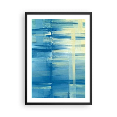 Affiche dans un cadre noir - Poster - Composition abstraite dans les tons de bleu et de jaune - 50x70cm - Composition en turquoise - Décoration murale moderne pour le salon et la chambre ARTTOR