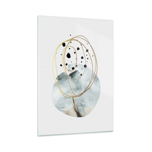 Impression sur verre - Image sur verre - Composition abstraite avec une tache bleue et des lignes dorées - 50x70cm - Emmêlement de l'espace - Décoration murale moderne pour le salon et la chambre ARTTOR