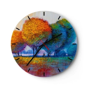Horloge murale - Pendule murale - Un paysage coloré d'arbres aux nuances intenses - 30x30cm - Un bouquet de couleurs éclatantes - Décoration murale moderne pour le salon, la cuisine et la chambre ARTTOR
