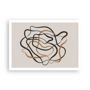 Affiche - Poster - Lignes emmêlées en noir et or sur fond clair - 100x70cm - Tout s'est mal déroulé - Décoration murale moderne pour le salon et la chambre ARTTOR