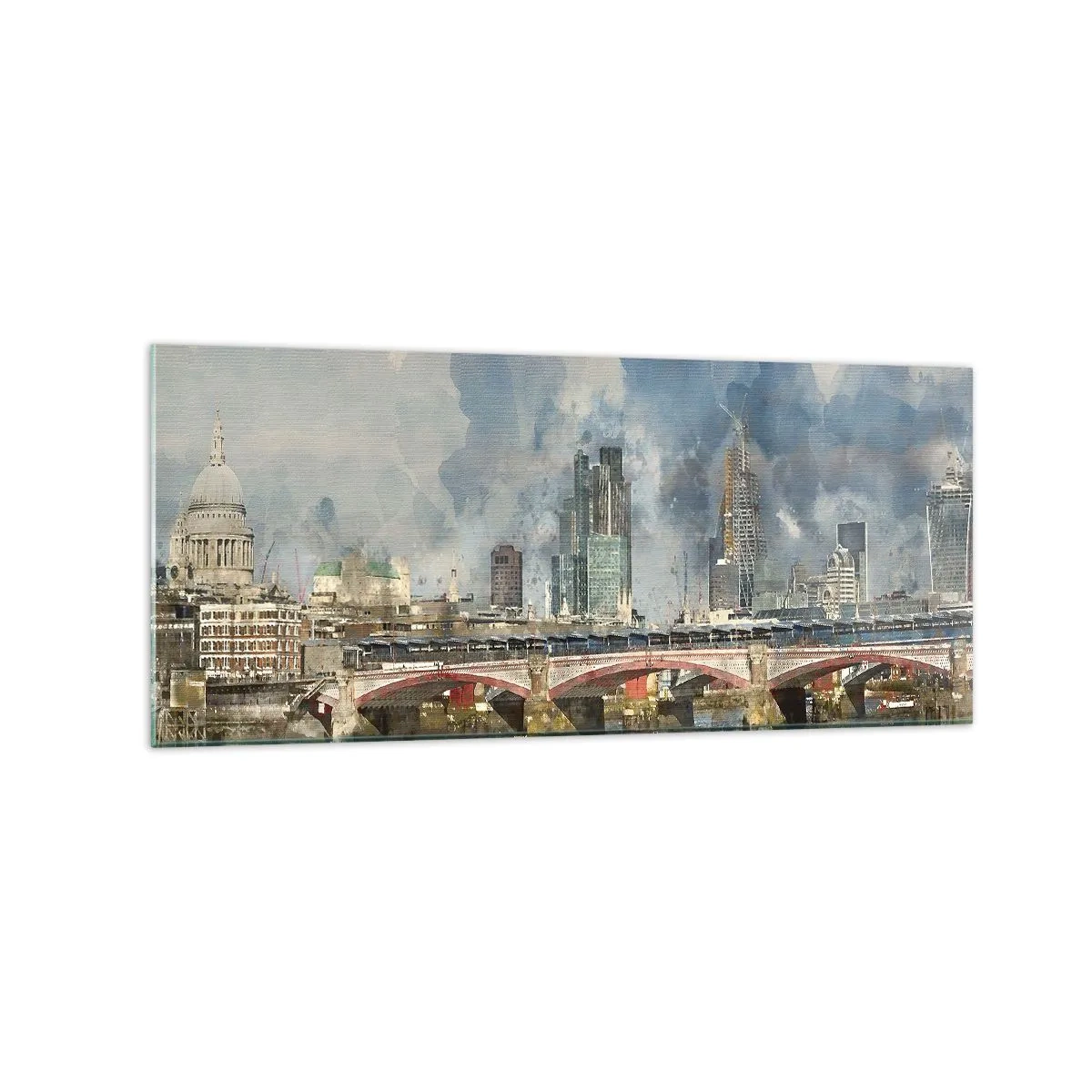 Impression sur verre - Image sur verre - Vue à l'aquarelle du pont et des toits de la ville - 120x50cm - Londres dans toute sa splendeur - Décoration murale moderne pour le salon et la chambre ARTTOR