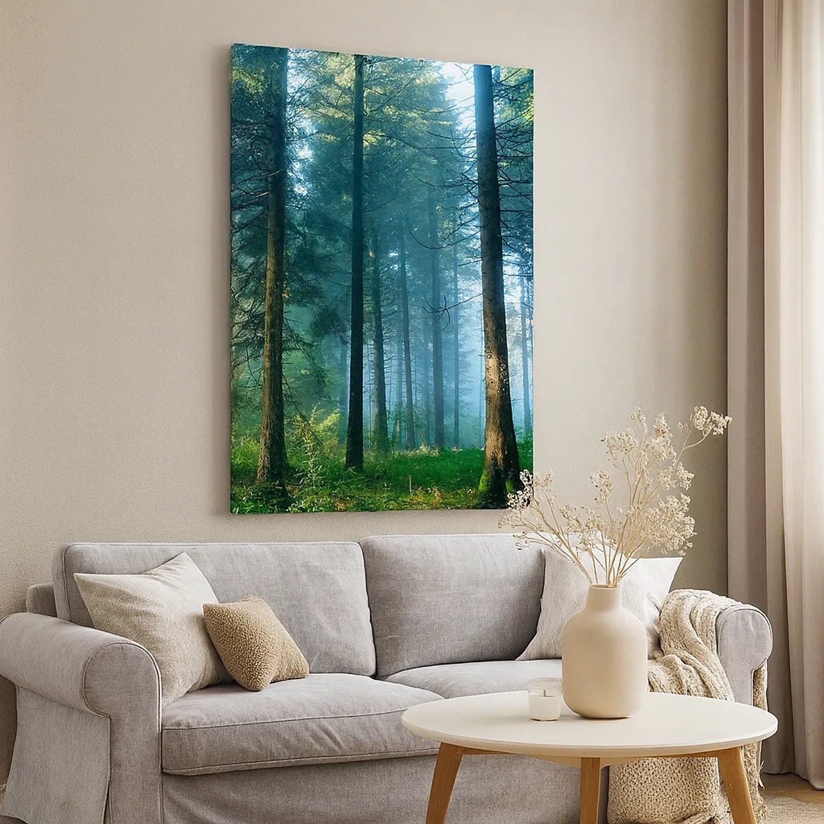 Impression sur toile - Image sur toile - Un chemin forestier illuminé par les rayons du soleil du matin - 50x70cm - Rayonnant le matin - Décoration murale moderne pour le salon et la chambre ARTTOR