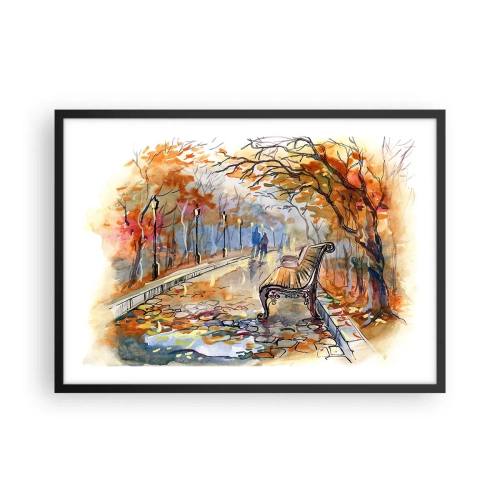 Affiche dans un cadre noir - Poster - Un parc d'automne avec un banc à l'aquarelle - 70x50cm - Errer ensemble à l'automne - Décoration murale moderne pour le salon et la chambre ARTTOR