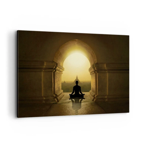 Impression sur toile - Image sur toile - Silhouette d'une personne méditant à la lumière du soleil couchant - 100x70cm - Pleine harmonie - Décoration murale moderne pour le salon et la chambre ARTTOR