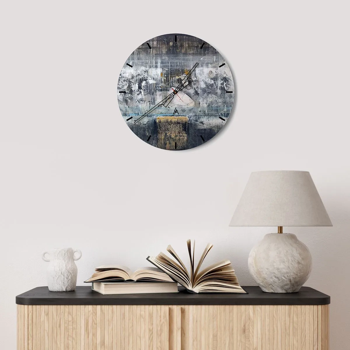 Horloge murale - Pendule murale - Composition abstraite dans des tons froids avec des textures - 30x30cm - Comme sur la glace, comme après décembre - Décoration murale moderne pour le salon, la cuisine et la chambre ARTTOR