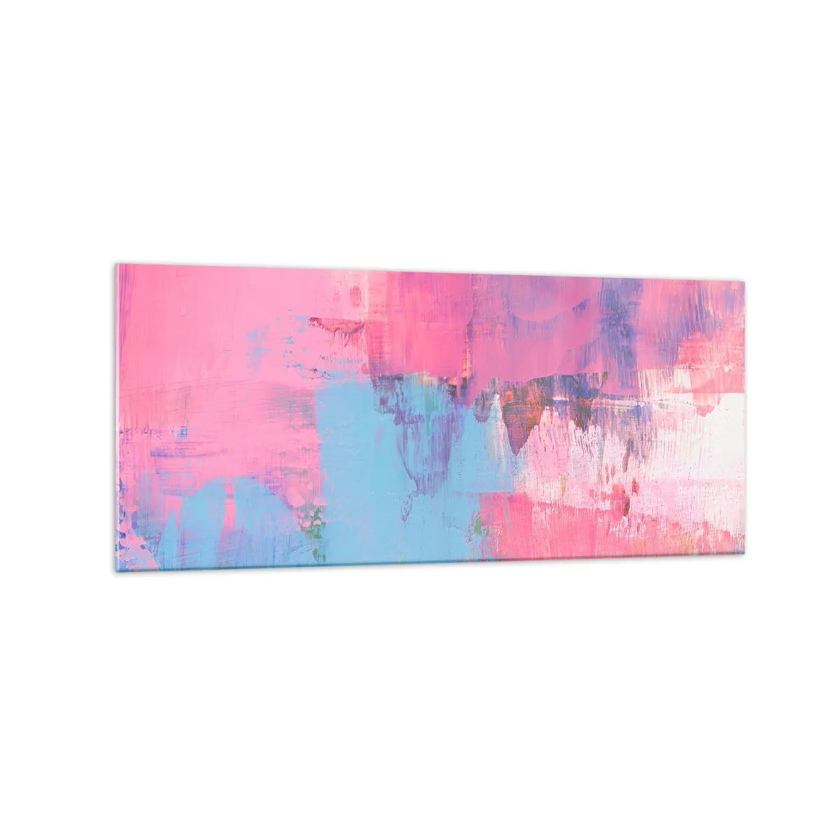 Impression sur verre - Image sur verre - Composition abstraite en rose et bleu - 120x50cm - Du rose, du bleu et une pincée de lumière - Décoration murale moderne pour le salon et la chambre ARTTOR
