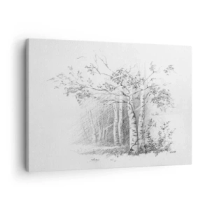 Impression sur toile - Image sur toile - Un dessin d'une forêt de bouleaux dans un croquis au crayon subtil - 70x50cm - Lumière d'une forêt de bouleaux - Décoration murale moderne pour le salon et la chambre ARTTOR