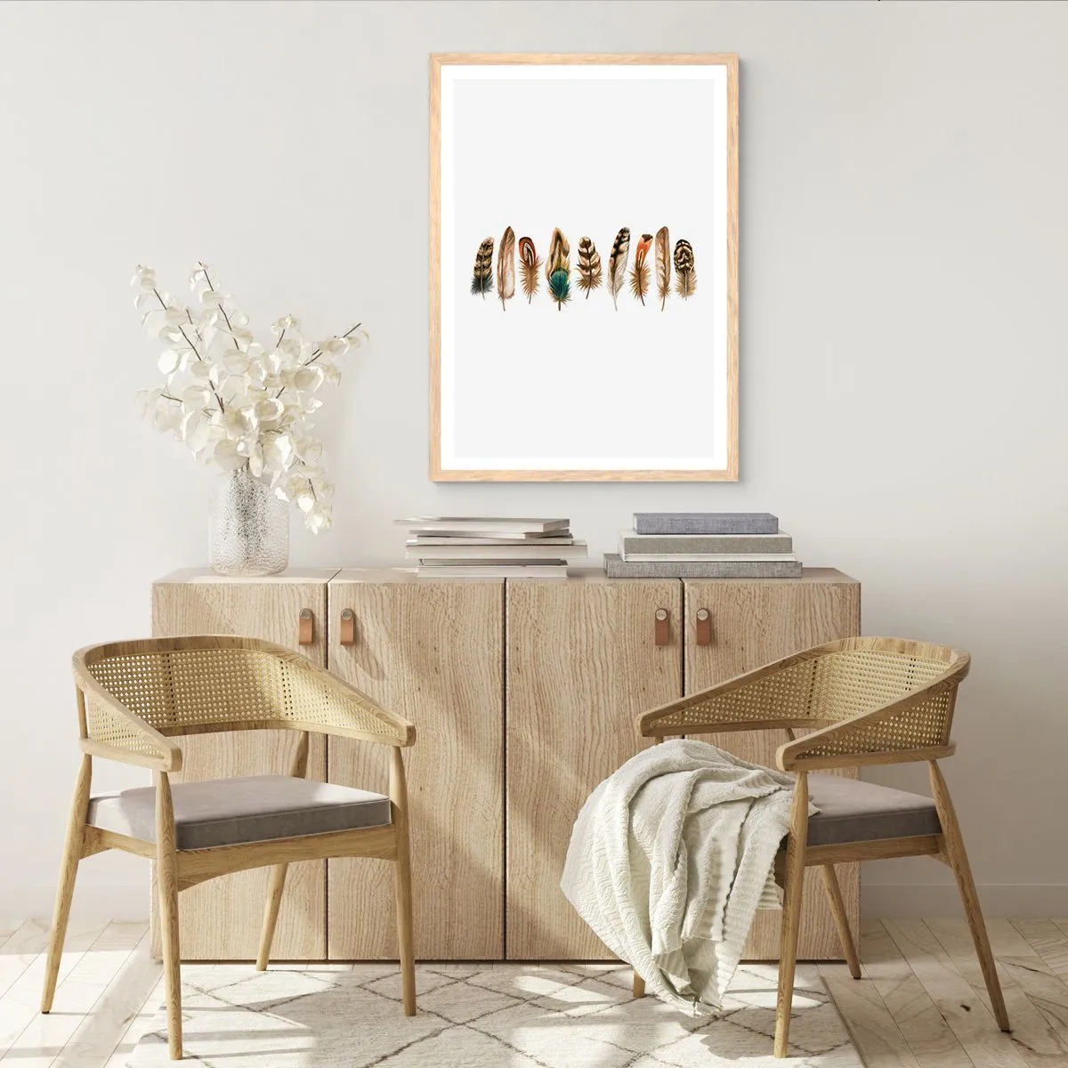Affiche dans un chêne clair - Poster - Variation à plumes - 70x100 cm