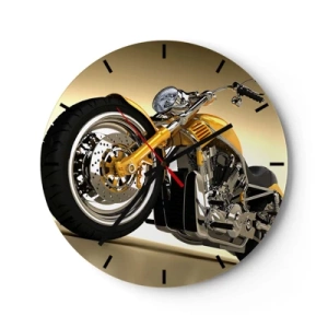 Horloge murale - Pendule murale - Une moto élégante aux tons dorés et chromés - 30x30cm - Un rêve de force et de vitesse - Décoration murale moderne pour le salon, la cuisine et la chambre ARTTOR