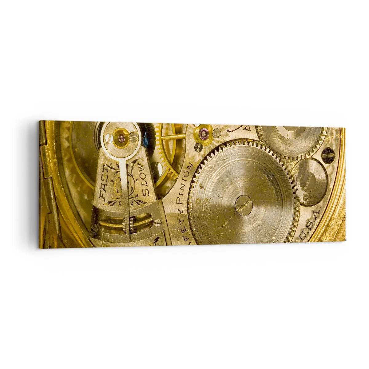 Impression sur toile - Image sur toile - Mécanisme de montre avec engrenages et détails visibles - 140x50cm - Marcher avec son temps - Décoration murale moderne pour le salon et la chambre ARTTOR