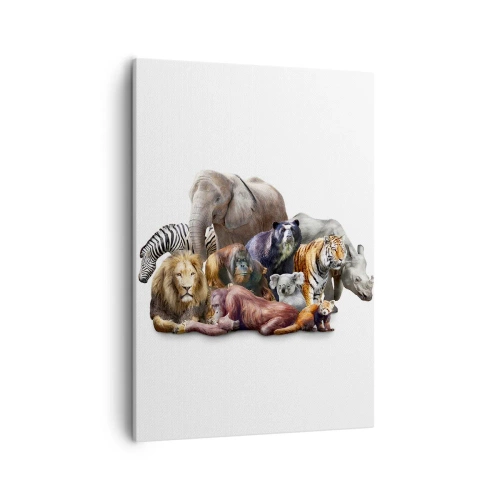 Impression sur toile - Image sur toile - Une variété d'animaux sauvages dans une composition de groupe - 50x70cm - Photographie de famille africaine - Décoration murale moderne pour le salon et la chambre ARTTOR