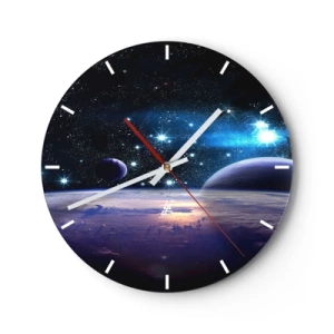 Horloge murale - Pendule murale - Espace avec des étoiles, des planètes et une surface planétaire avec une atmosphère - 30x30cm - Toujours seul? - Décoration murale moderne pour le salon, la cuisine et la chambre ARTTOR