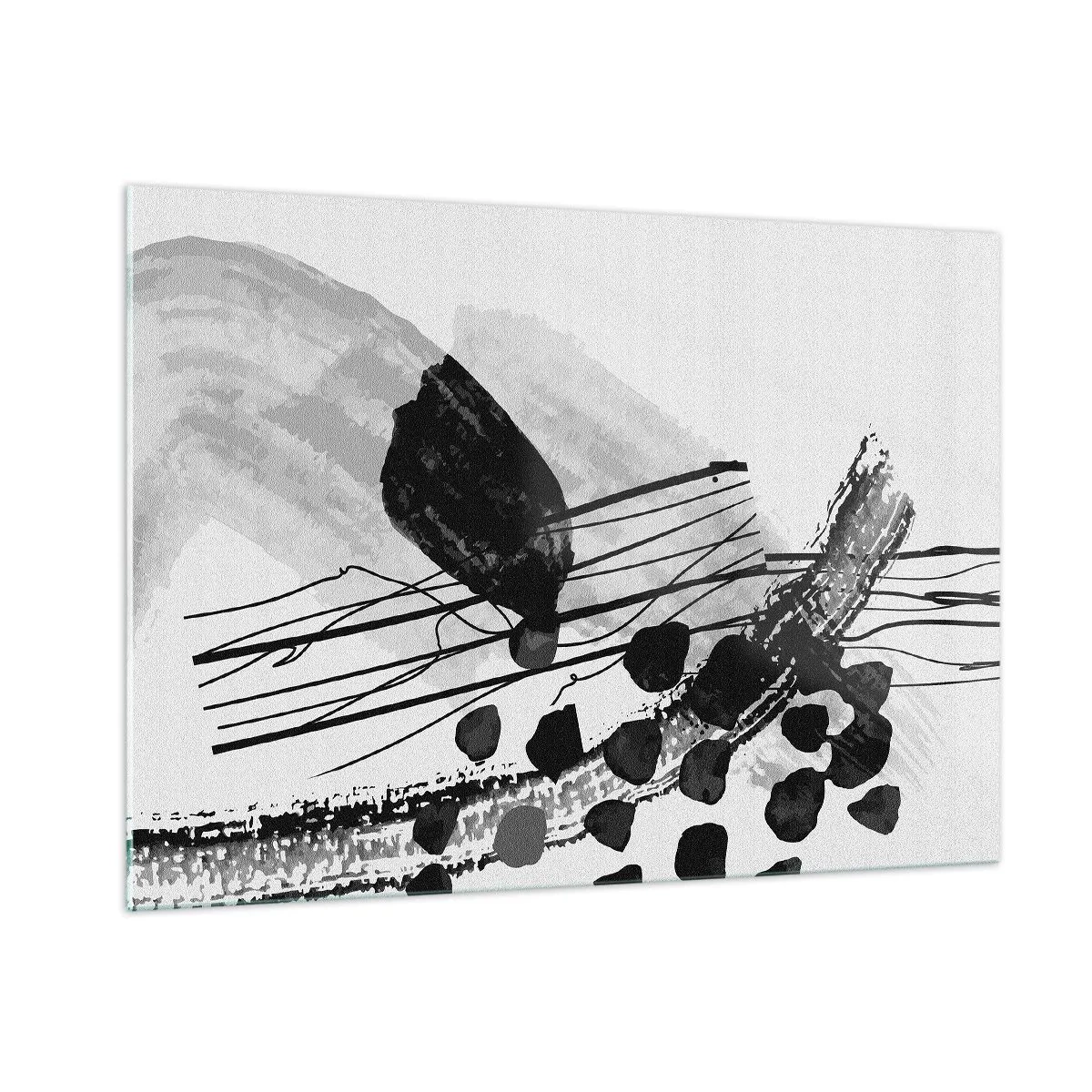 Impression sur verre - Image sur verre - Abstraction en noir et blanc avec des formes et des lignes organiques - 100x70cm - Abstraction organique noir et blanc - Décoration murale moderne pour le salon et la chambre ARTTOR