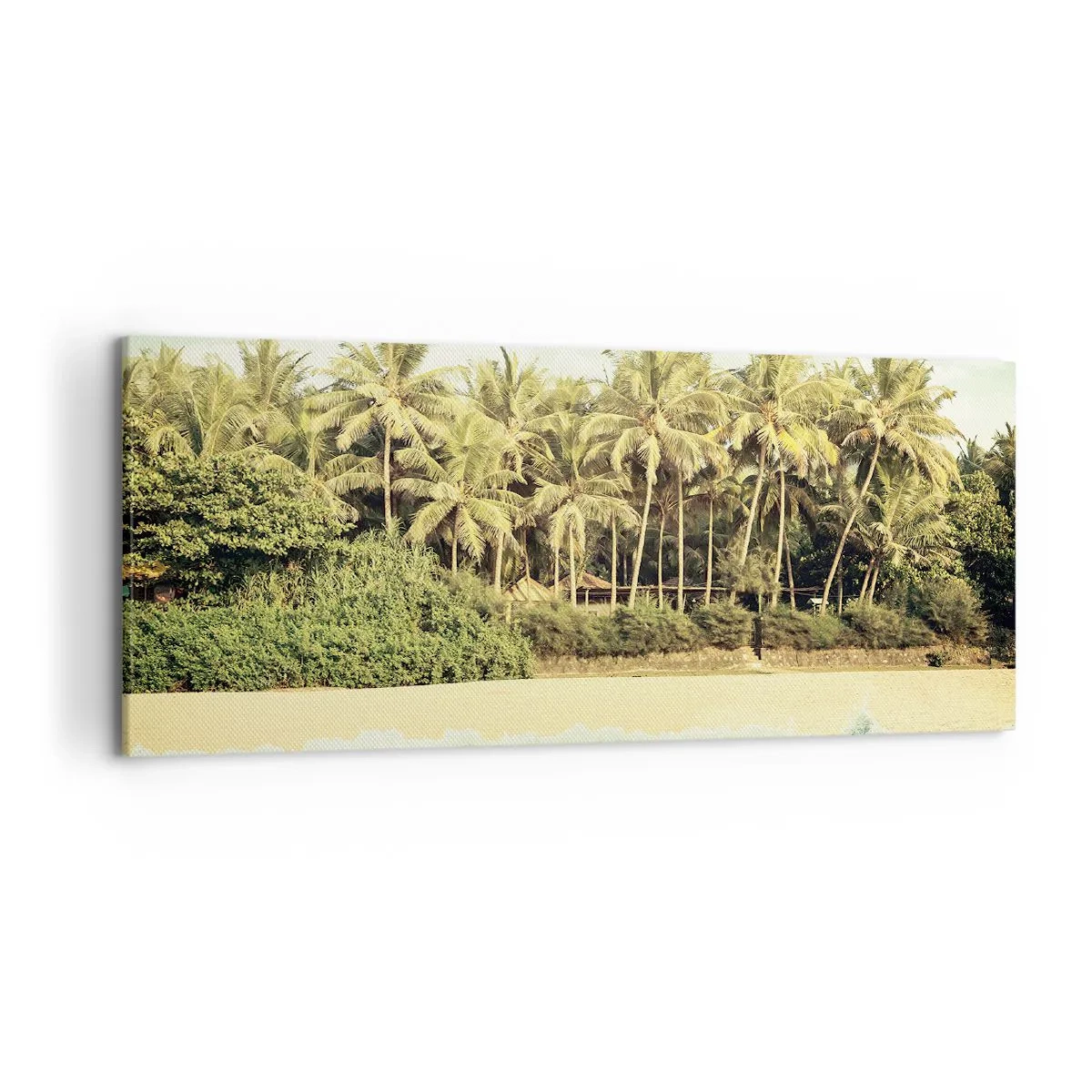 Impression sur toile - Image sur toile - Plage tropicale avec palmiers et mer turquoise - 120x50cm - Peut-être ici? - Décoration murale moderne pour le salon et la chambre ARTTOR