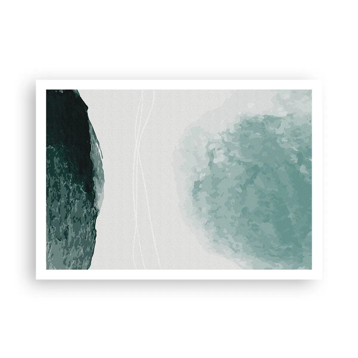 Affiche - Poster - Une délicate composition abstraite dans des tons de vert avec des formes subtiles sur un fond clair. - 100x70cm - Rencontre avec le brouillard - Décoration murale moderne pour le salon et la chambre ARTTOR