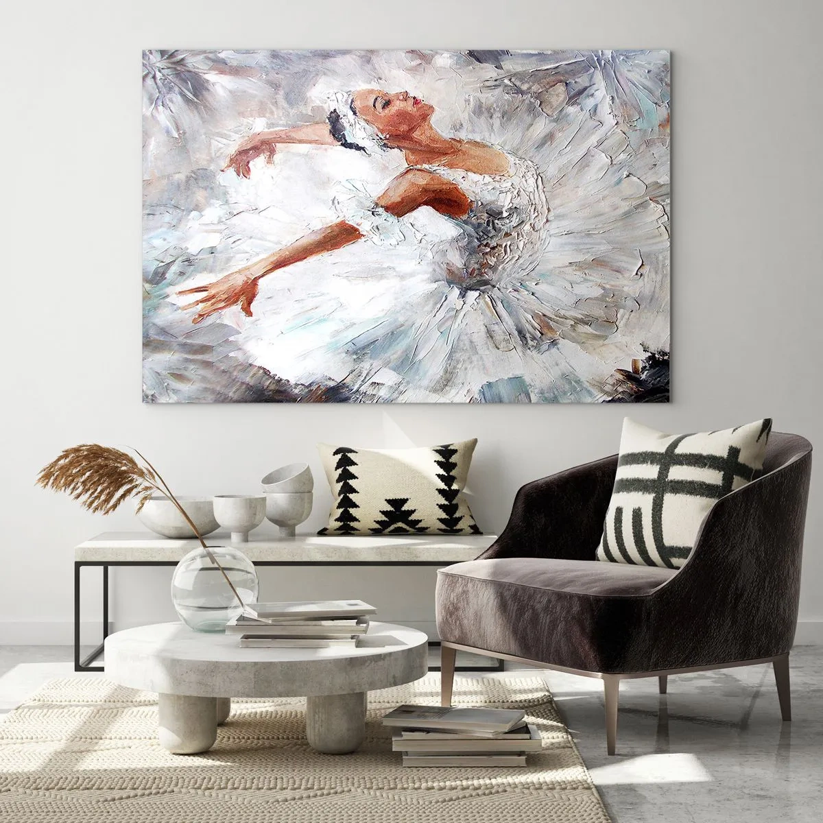 Impression sur verre - Image sur verre - Une ballerine en tenue blanche dans une pose dynamique - 70x50cm - Délicat et léger comme du tulle - Décoration murale moderne pour le salon et la chambre ARTTOR