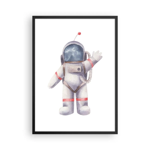 Affiche dans un cadre noir - Poster - Illustration d'un astronaute à l'aquarelle faisant signe dans l'espace - 50x70cm - C'est tout pour le moment! - Décoration murale moderne pour le salon et la chambre ARTTOR