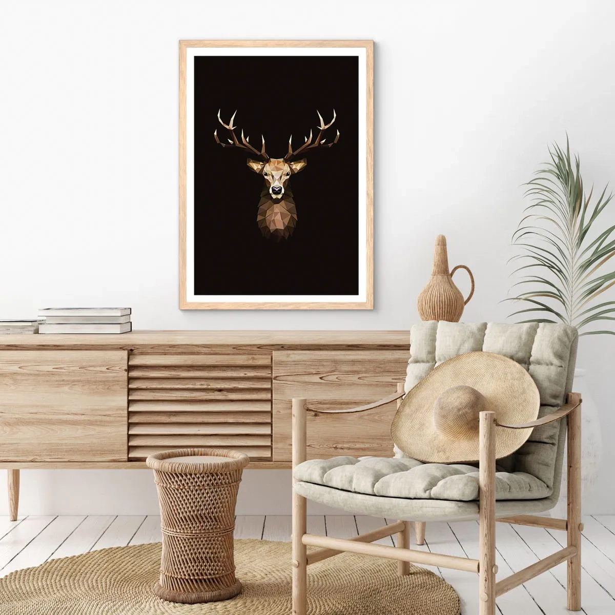 Affiche dans un chêne clair - Poster - Cerf cubique - 30x40 cm